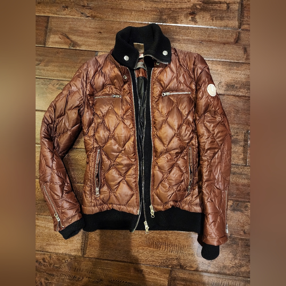 True religion size S womens quilted puffer bomber brown/black